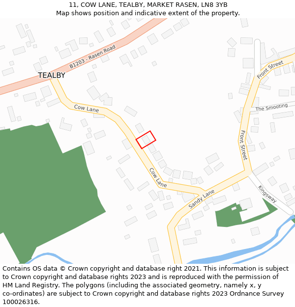 11, COW LANE, TEALBY, MARKET RASEN, LN8 3YB: Location map and indicative extent of plot
