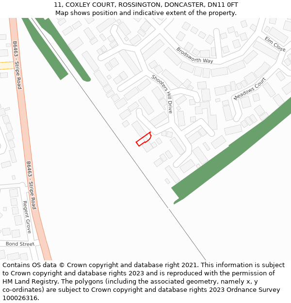 11, COXLEY COURT, ROSSINGTON, DONCASTER, DN11 0FT: Location map and indicative extent of plot