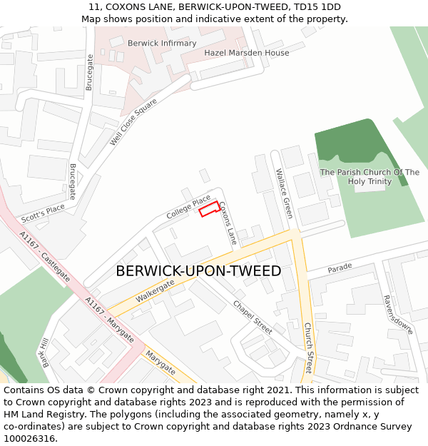 11, COXONS LANE, BERWICK-UPON-TWEED, TD15 1DD: Location map and indicative extent of plot