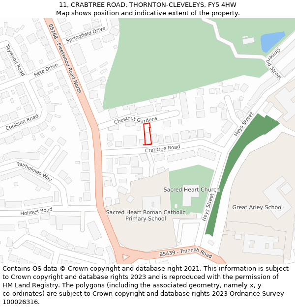 11, CRABTREE ROAD, THORNTON-CLEVELEYS, FY5 4HW: Location map and indicative extent of plot