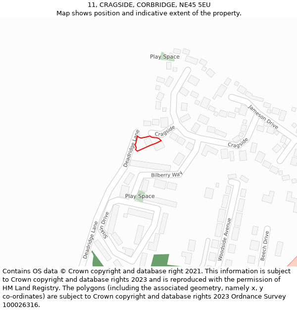 11, CRAGSIDE, CORBRIDGE, NE45 5EU: Location map and indicative extent of plot