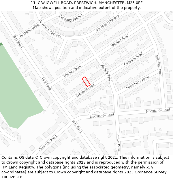 11, CRAIGWELL ROAD, PRESTWICH, MANCHESTER, M25 0EF: Location map and indicative extent of plot