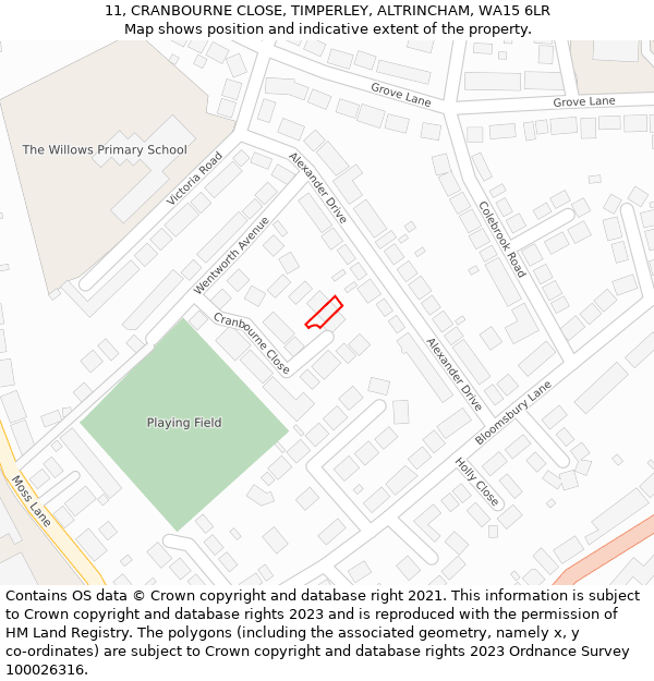 11, CRANBOURNE CLOSE, TIMPERLEY, ALTRINCHAM, WA15 6LR: Location map and indicative extent of plot