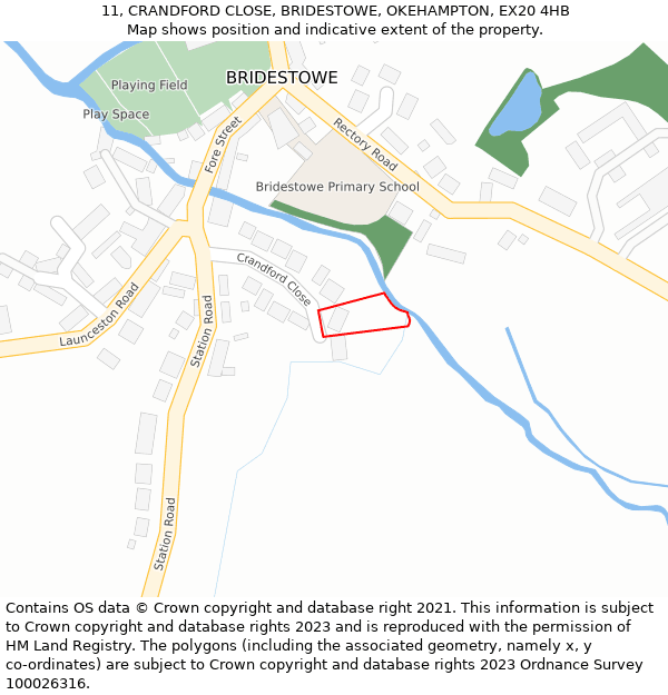 11, CRANDFORD CLOSE, BRIDESTOWE, OKEHAMPTON, EX20 4HB: Location map and indicative extent of plot