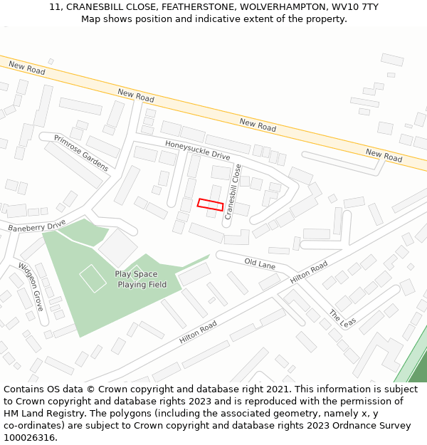 11, CRANESBILL CLOSE, FEATHERSTONE, WOLVERHAMPTON, WV10 7TY: Location map and indicative extent of plot