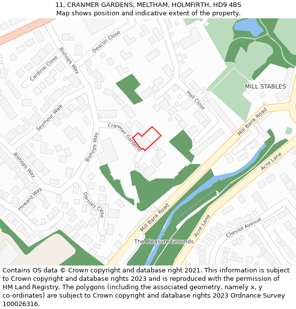 11, CRANMER GARDENS, MELTHAM, HOLMFIRTH, HD9 4BS: Location map and indicative extent of plot