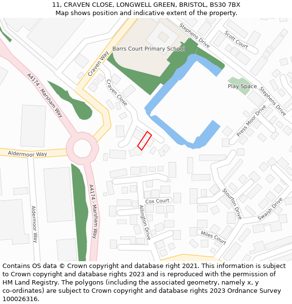 11, CRAVEN CLOSE, LONGWELL GREEN, BRISTOL, BS30 7BX: Location map and indicative extent of plot