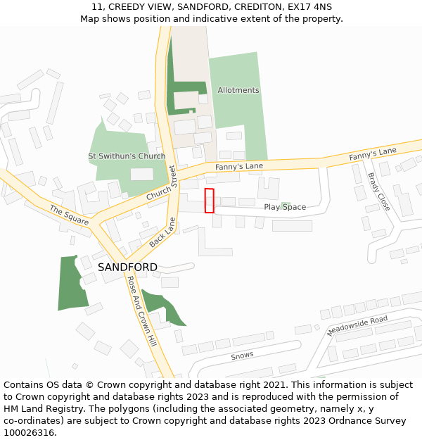 11, CREEDY VIEW, SANDFORD, CREDITON, EX17 4NS: Location map and indicative extent of plot