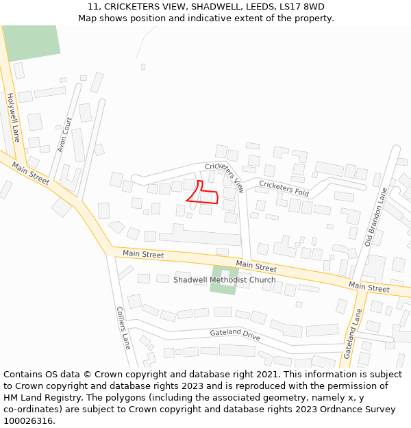 11, CRICKETERS VIEW, SHADWELL, LEEDS, LS17 8WD: Location map and indicative extent of plot