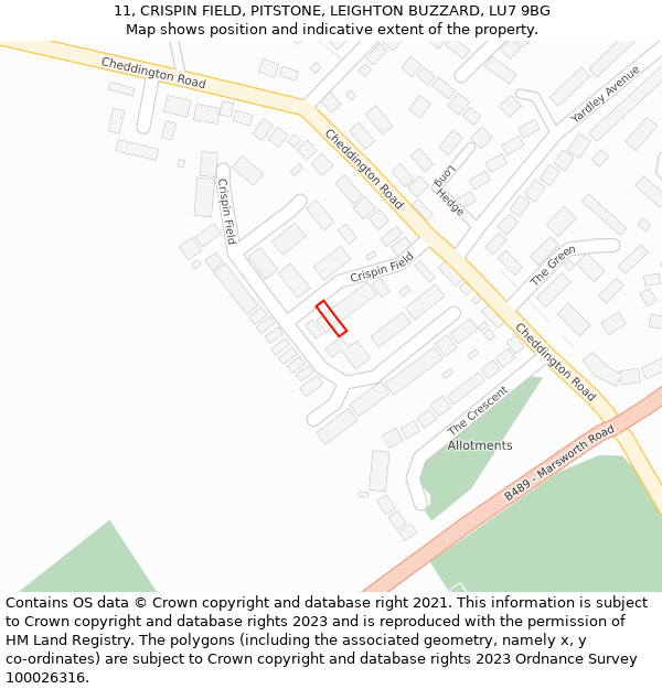 11, CRISPIN FIELD, PITSTONE, LEIGHTON BUZZARD, LU7 9BG: Location map and indicative extent of plot