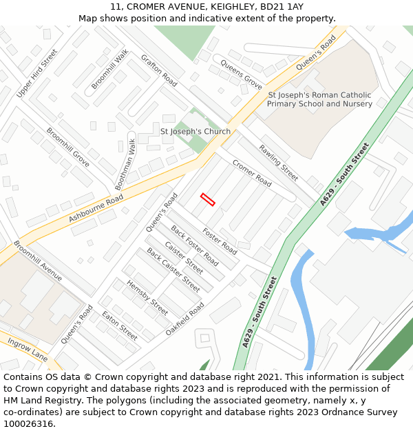 11, CROMER AVENUE, KEIGHLEY, BD21 1AY: Location map and indicative extent of plot