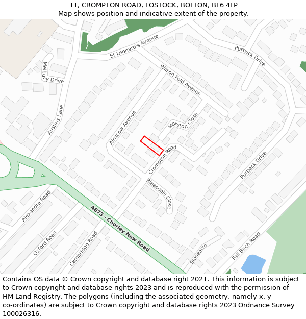 11, CROMPTON ROAD, LOSTOCK, BOLTON, BL6 4LP: Location map and indicative extent of plot
