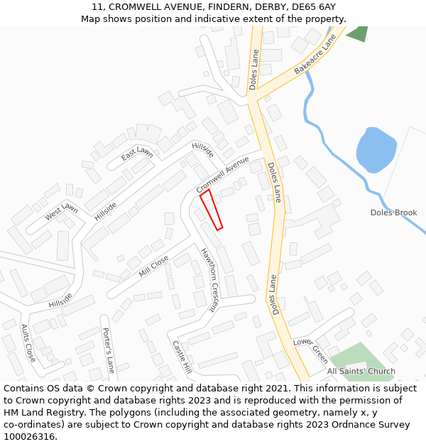 11, CROMWELL AVENUE, FINDERN, DERBY, DE65 6AY: Location map and indicative extent of plot