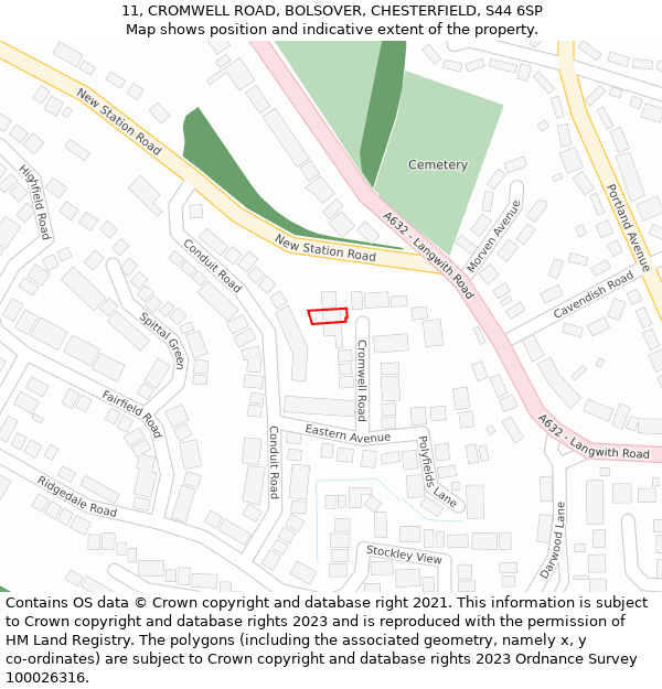 11, CROMWELL ROAD, BOLSOVER, CHESTERFIELD, S44 6SP: Location map and indicative extent of plot