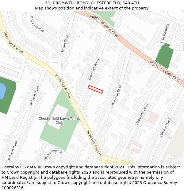 11, CROMWELL ROAD, CHESTERFIELD, S40 4TH: Location map and indicative extent of plot