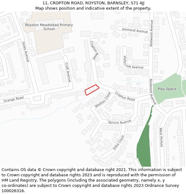 11, CROPTON ROAD, ROYSTON, BARNSLEY, S71 4JJ: Location map and indicative extent of plot