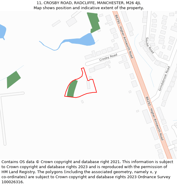 11, CROSBY ROAD, RADCLIFFE, MANCHESTER, M26 4JL: Location map and indicative extent of plot