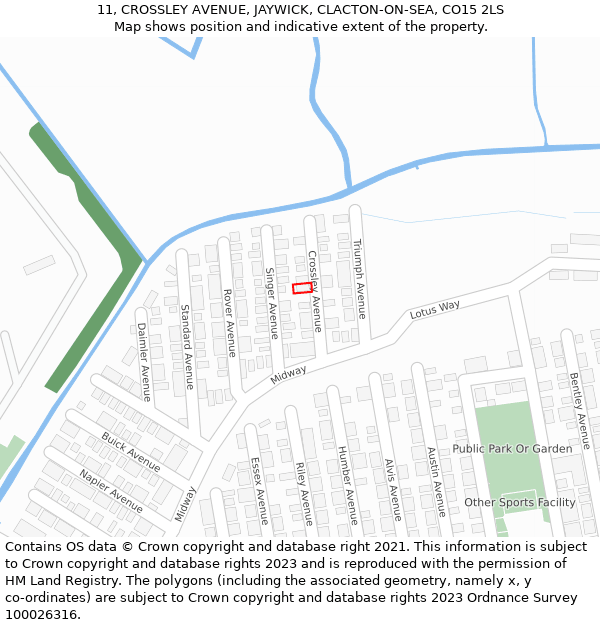 11, CROSSLEY AVENUE, JAYWICK, CLACTON-ON-SEA, CO15 2LS: Location map and indicative extent of plot