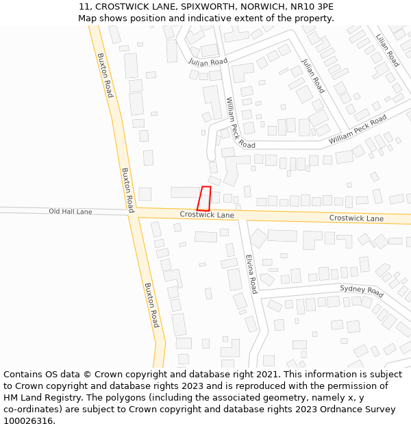 11, CROSTWICK LANE, SPIXWORTH, NORWICH, NR10 3PE: Location map and indicative extent of plot