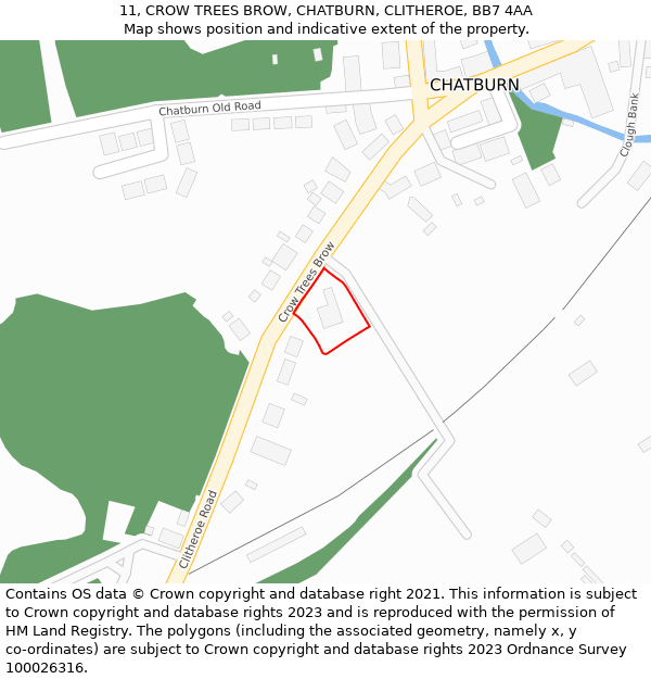 11, CROW TREES BROW, CHATBURN, CLITHEROE, BB7 4AA: Location map and indicative extent of plot