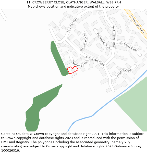 11, CROWBERRY CLOSE, CLAYHANGER, WALSALL, WS8 7RH: Location map and indicative extent of plot