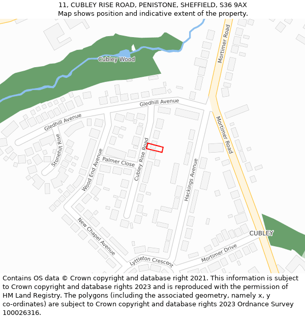 11, CUBLEY RISE ROAD, PENISTONE, SHEFFIELD, S36 9AX: Location map and indicative extent of plot