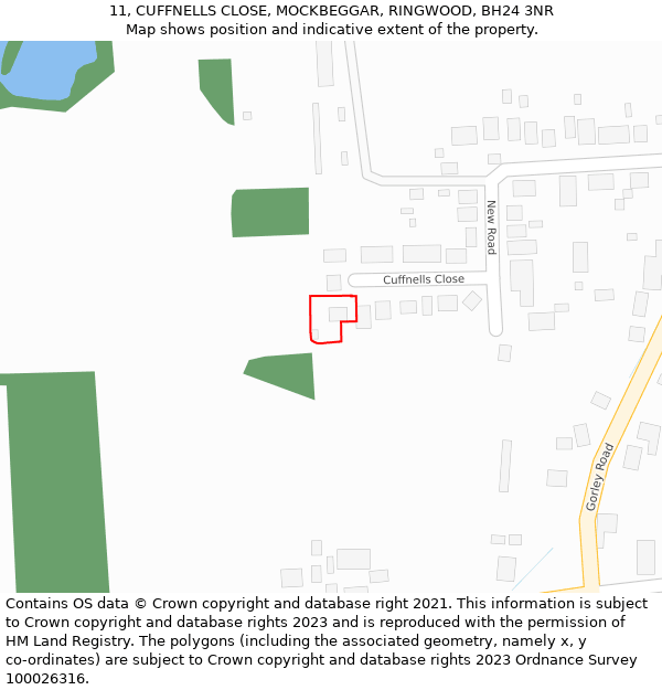 11, CUFFNELLS CLOSE, MOCKBEGGAR, RINGWOOD, BH24 3NR: Location map and indicative extent of plot