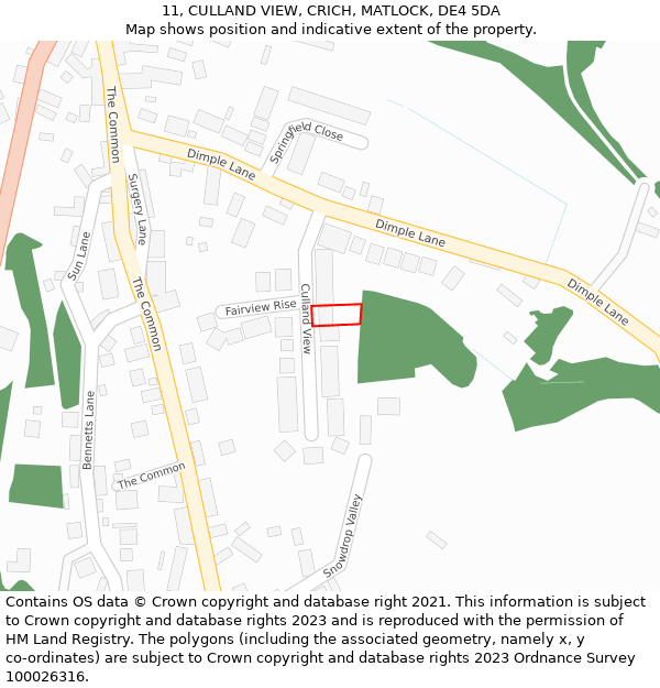 11, CULLAND VIEW, CRICH, MATLOCK, DE4 5DA: Location map and indicative extent of plot