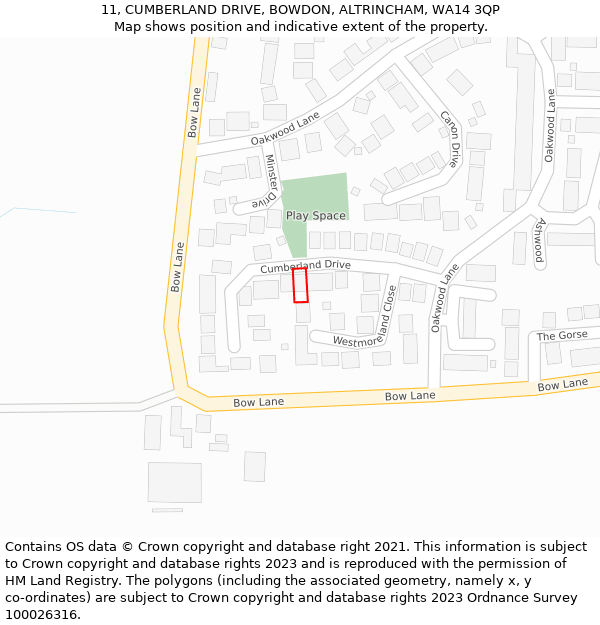 11, CUMBERLAND DRIVE, BOWDON, ALTRINCHAM, WA14 3QP: Location map and indicative extent of plot