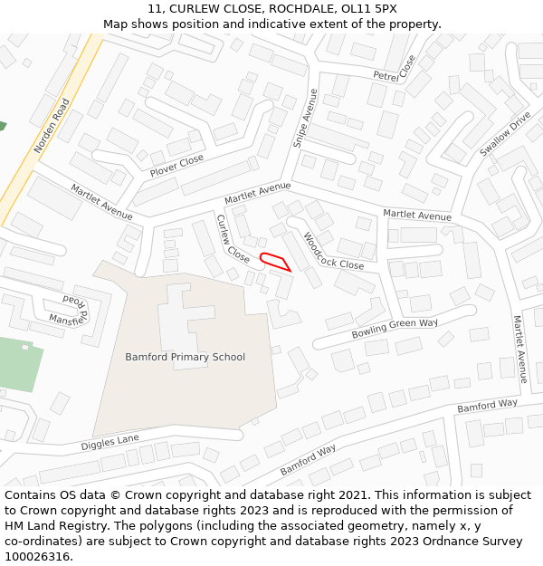 11, CURLEW CLOSE, ROCHDALE, OL11 5PX: Location map and indicative extent of plot