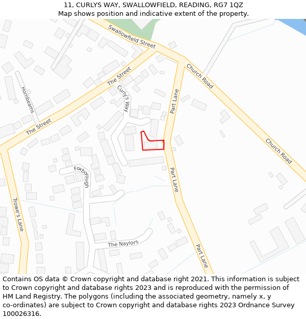 11, CURLYS WAY, SWALLOWFIELD, READING, RG7 1QZ: Location map and indicative extent of plot