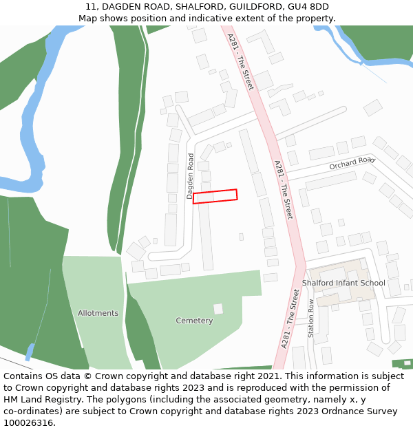 11, DAGDEN ROAD, SHALFORD, GUILDFORD, GU4 8DD: Location map and indicative extent of plot