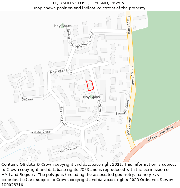 11, DAHLIA CLOSE, LEYLAND, PR25 5TF: Location map and indicative extent of plot