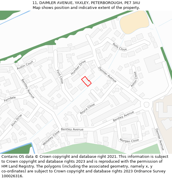 11, DAIMLER AVENUE, YAXLEY, PETERBOROUGH, PE7 3AU: Location map and indicative extent of plot