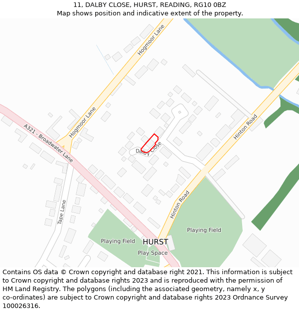 11, DALBY CLOSE, HURST, READING, RG10 0BZ: Location map and indicative extent of plot