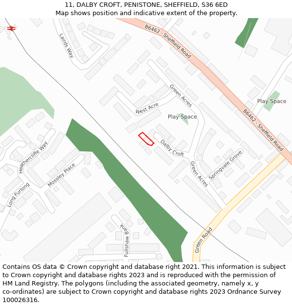 11, DALBY CROFT, PENISTONE, SHEFFIELD, S36 6ED: Location map and indicative extent of plot