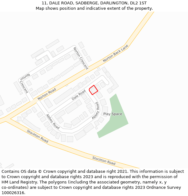 11, DALE ROAD, SADBERGE, DARLINGTON, DL2 1ST: Location map and indicative extent of plot