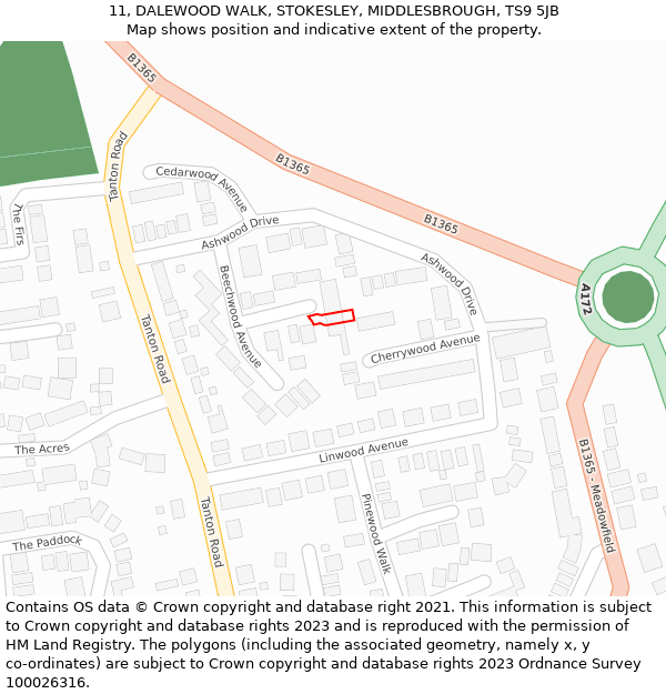 11, DALEWOOD WALK, STOKESLEY, MIDDLESBROUGH, TS9 5JB: Location map and indicative extent of plot