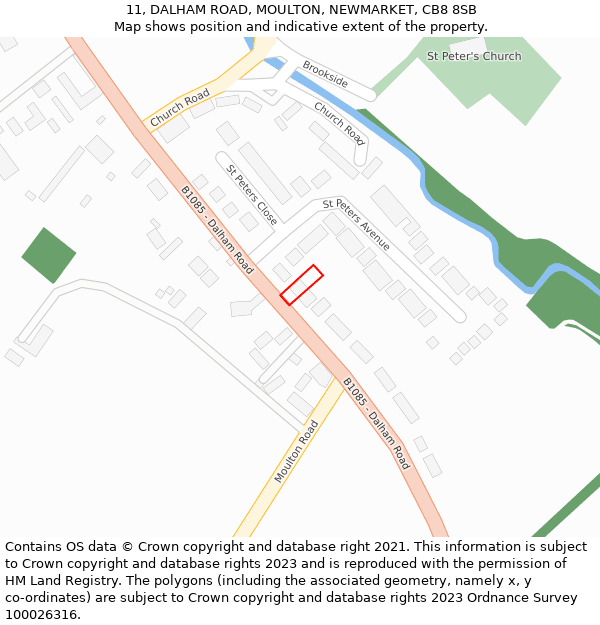 11, DALHAM ROAD, MOULTON, NEWMARKET, CB8 8SB: Location map and indicative extent of plot