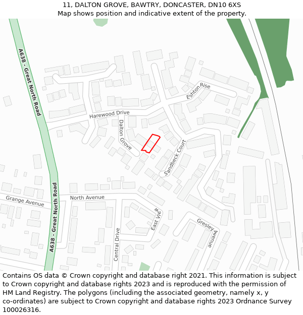 11, DALTON GROVE, BAWTRY, DONCASTER, DN10 6XS: Location map and indicative extent of plot