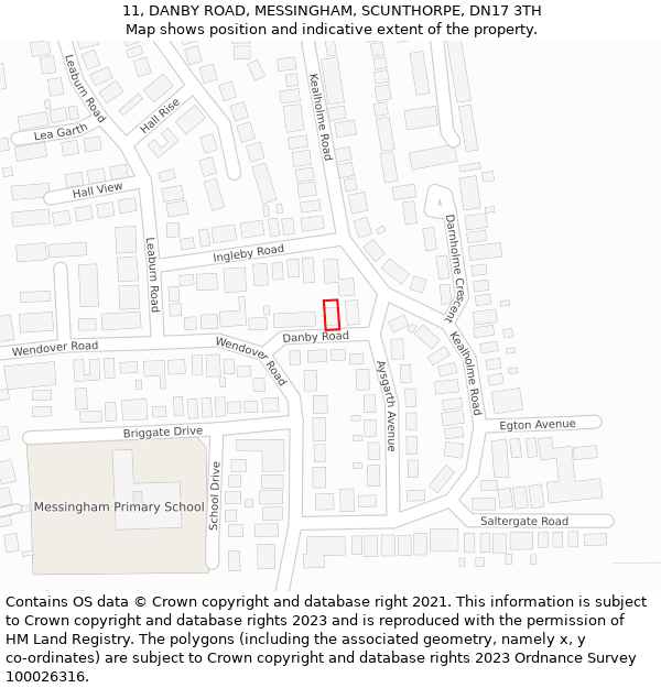 11, DANBY ROAD, MESSINGHAM, SCUNTHORPE, DN17 3TH: Location map and indicative extent of plot