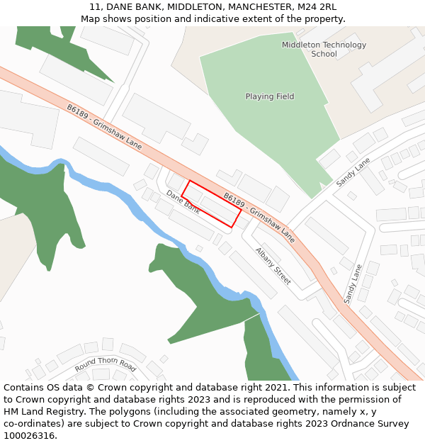 11, DANE BANK, MIDDLETON, MANCHESTER, M24 2RL: Location map and indicative extent of plot