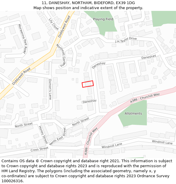 11, DANESHAY, NORTHAM, BIDEFORD, EX39 1DG: Location map and indicative extent of plot