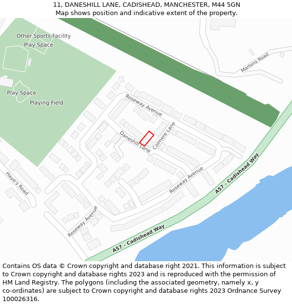 11, DANESHILL LANE, CADISHEAD, MANCHESTER, M44 5GN: Location map and indicative extent of plot