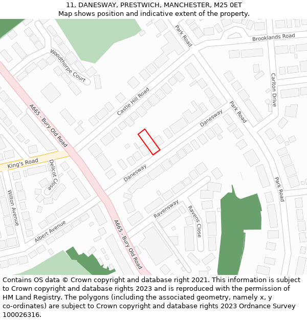 11, DANESWAY, PRESTWICH, MANCHESTER, M25 0ET: Location map and indicative extent of plot