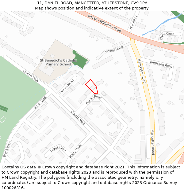 11, DANIEL ROAD, MANCETTER, ATHERSTONE, CV9 1PA: Location map and indicative extent of plot