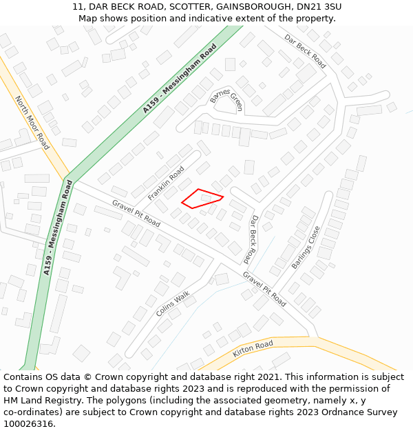 11, DAR BECK ROAD, SCOTTER, GAINSBOROUGH, DN21 3SU: Location map and indicative extent of plot