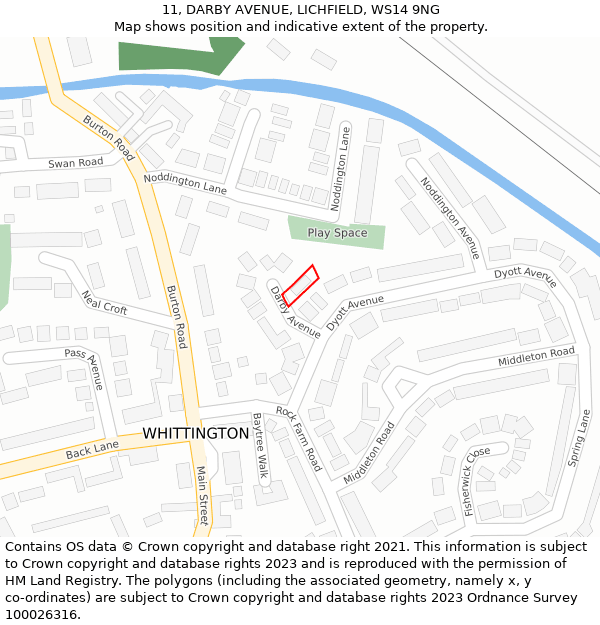 11, DARBY AVENUE, LICHFIELD, WS14 9NG: Location map and indicative extent of plot