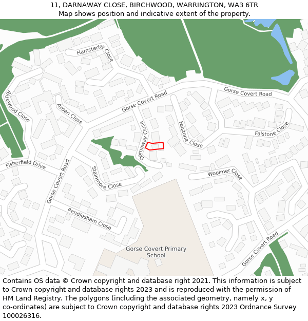 11, DARNAWAY CLOSE, BIRCHWOOD, WARRINGTON, WA3 6TR: Location map and indicative extent of plot
