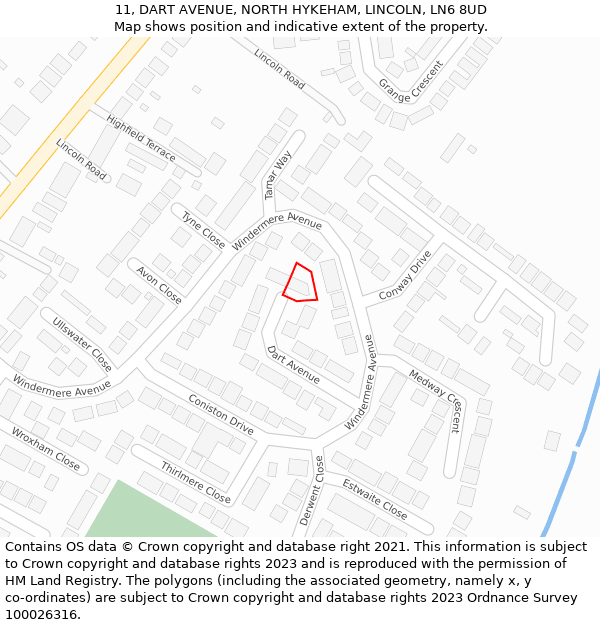 11, DART AVENUE, NORTH HYKEHAM, LINCOLN, LN6 8UD: Location map and indicative extent of plot